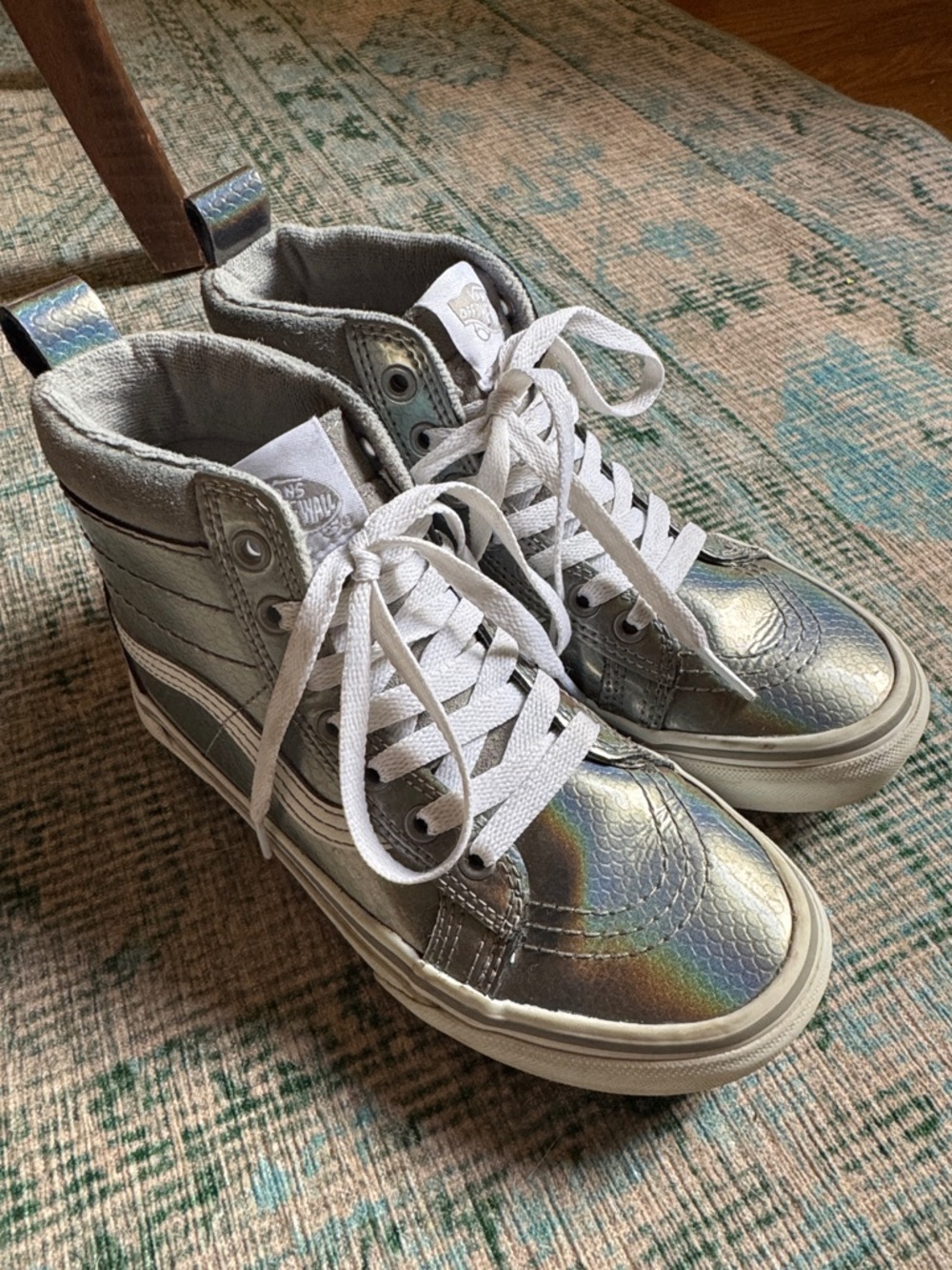 Vans Kids Holographic High-Top Sneakers in Silver Rainbow - ALL TERRAIN